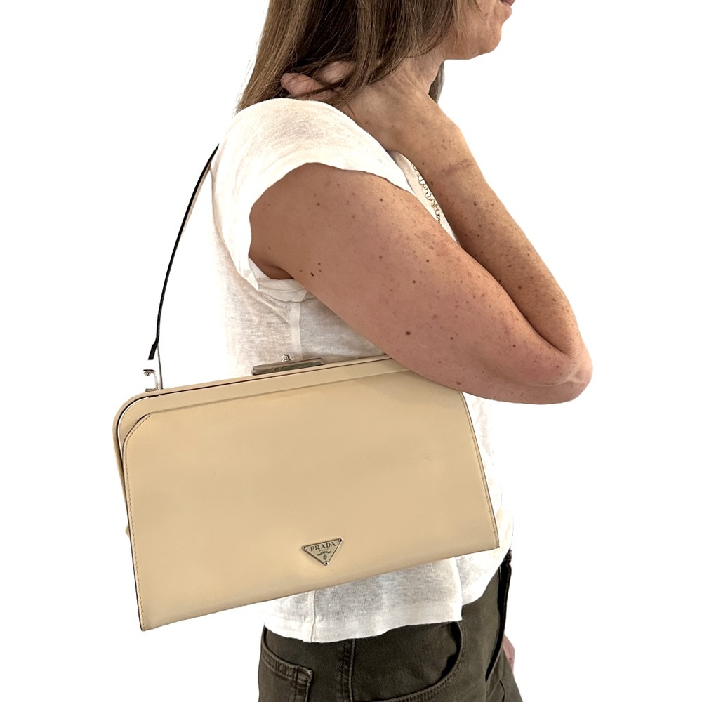 SALE! Prada Vintage Leather Shoulder Bag - Rare, Authentic. - Cream / Off-White